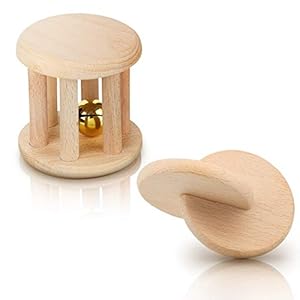 2 Pieces Wooden Rattle Wood Interlocking Discs Montessori Toys Teether Toys Wooden Rattle with Bell Nice Gift for Baby…