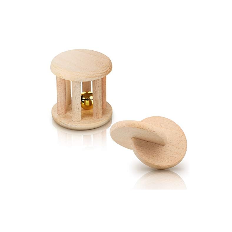 2 Pieces Wooden Rattle Wood Interlocking Discs Montessori Toys Teether Toys Wooden Rattle with Bell Nice Gift for Baby…