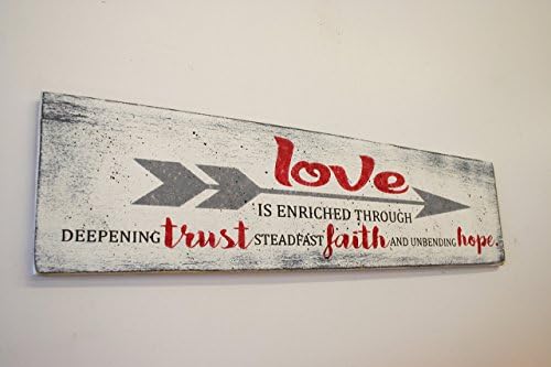 Love Is Enriched Through Trust Faith Hope Wood Sign Wedding Gift Anniversary Gift Valentines Day Decor Wall Art Wood Wallhanging Home Decor Shabby Chic Vintage Rustic Country Distressed Wood