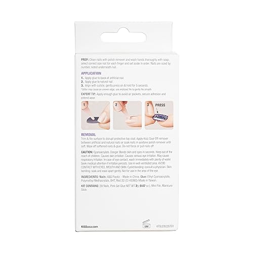 KISS GEL FANTASY READY-TO-WEAR FAKE NAILS, SHORT, SQUARE – TEMPORARY FEELS, SMUDGE PROOF, WATERPROOF, NO DRY TIME, DURABLE, FLEXIBLE, DIY MANICURE, SALON QUALITY, LONG LASTING | 28 COUNT