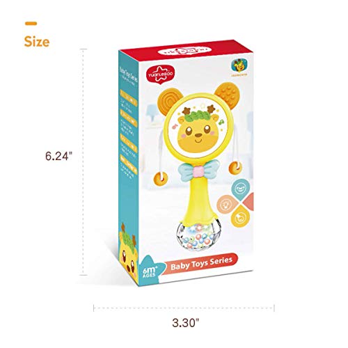 Rattles Toy Drum for Infants, Shaker Toy Musical rattles for Babies with Light up and Singing for boy or Girl Birthday Gift (Yellow)