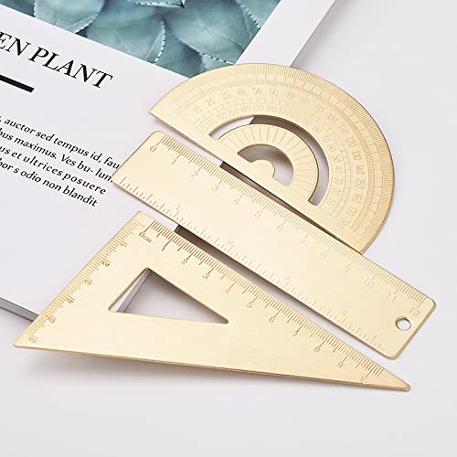 CENPEK Stationery for 3 Different Use Extremely Thick Super Durable Straightedge Protractor Set Square Brass Triangle Ruler Stationery Math Geometry Gift