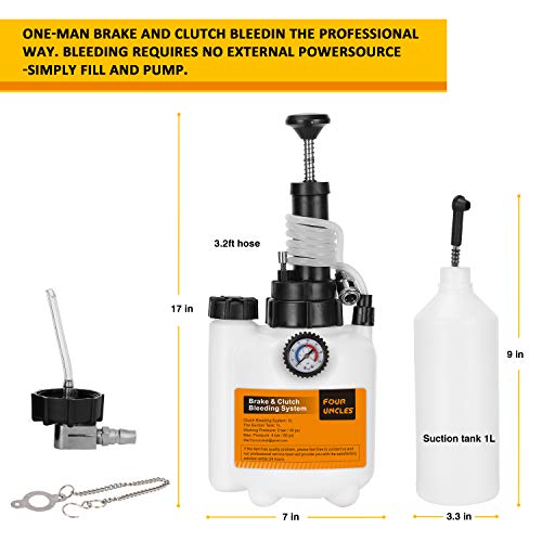 FOUR UNCLES 3L Manual Brake Bleeder Set, Hand Fluid Compressed Air