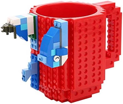Yanuoda Build-on Brick Mug, Building Blocks Coffee Cup, Novelty Present for Men-Boys-Girl, Funny Christmas Gift Idea (Red)