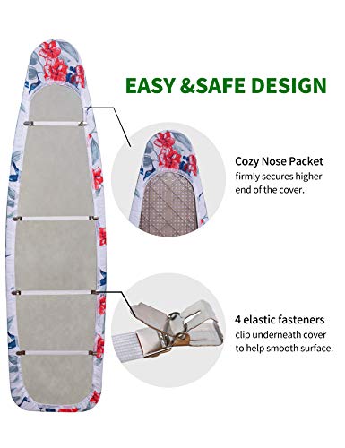 Sunkloof Scorch Resistance Ironing Board Cover and Pad Resists Scorching and Staining Ironing Board Cover with Elasticized Edges and Pad 15"x54" 4 Fasteners and 1 Large Protective Scorch Mesh Cloth
