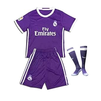 Real Madrid 2017 Soccer Jerseys Uniform Purple Ronaldo No.7 Away Kids Youth Football Shirt 