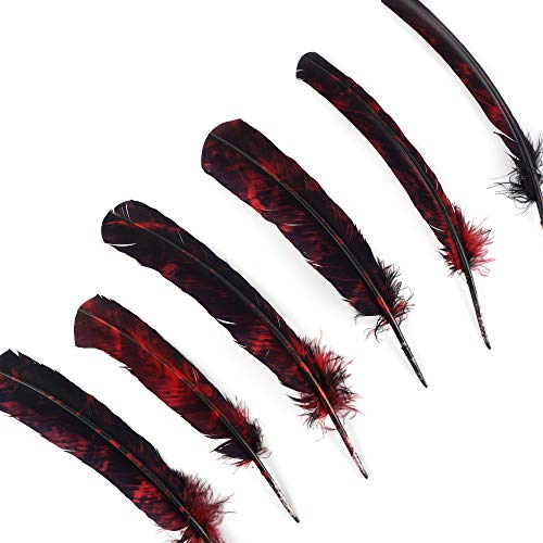 Zucker 6 pc Tie Dye Turkey Feathers Craft Supplies, Headdress/Dream Catcher - 10-12 inch - Red and Black