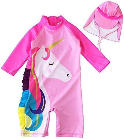 Baby Toddler Girl Unicorn Swimsuit Short Sleeve Bathing Suit-One Piece Swimwear Infant Toddler Sunsuits for Baby Girls