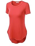 J.TOMSON Womens Basic Short Sleeve Crewneck & V-Neck Long Shirt CORAL XL