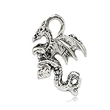 Housweety 50 Silver Tone Winged Dragon Charm Pendants 21x14mm