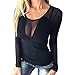 MCCKLE Women's Sexy Mesh Sheer See Through Long Sleeve Shirt , Black , XL(US M)