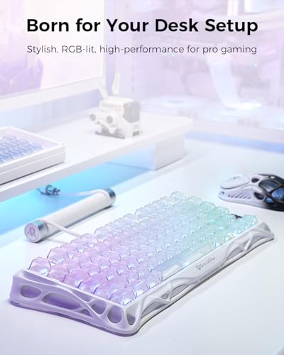 GravaStar Mercury K1 Lite 75% Gaming Keyboard, 2.4GHz/BT/Wired Tri-Mode Wireless Keyboard, Clear Keycaps Gasket Hot Swappable Mechanical Keyboard, Pre-lubed Linear Switches,RGB Backlit【Crystal Aurora】