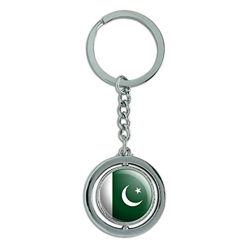Pakistan National Country Flag Spinning Round Metal Key Chain Keychain Ring
