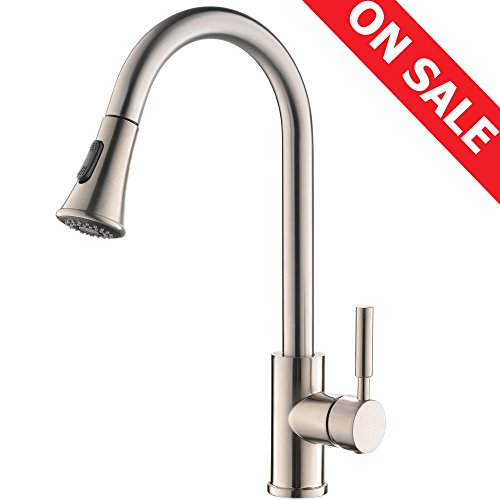 KINGO HOME Commercial High Arch Stainless Steel Single Lever Pull Down Sprayer Brushed Nickel Pull Out Kitchen Faucet, Kitchen Sink Faucet with Dual Function Spout Sprayer