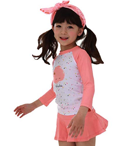 UV Sun Protective Baby Girls 2pc Swimsuit Long Sleeve Rash Guards Bathing Suit Ruffle Swimdress UPF 50+ Pink 6-12M
