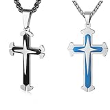 Paxuan Mens Womens 2PCS Surgical Stainless Steel Black Blue Cross Pendant Chain Necklace Set for Men Women 22'' + 24''