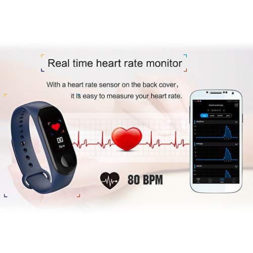 DDSKY 0.96 IPS LCD Color Screen Smart Bracelet Watch, Bluetooth Sports Health Watches with G-Sensor/Fitness Tracker/Heart Rate/Blood Pressure Monitor Watch IP67 Waterproof for Android iOS (Blue)