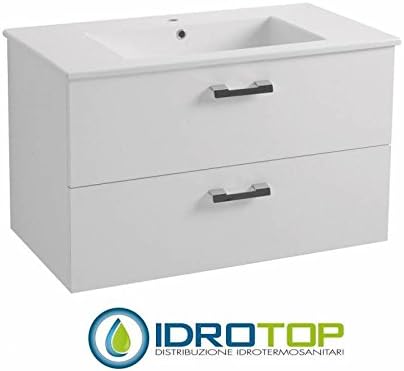 Colavene Ceramic Basin 97 x 52 in with 2 Drawers White Drop, Sink, Drain, Overflow and Fixings for Siphon White