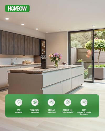 HOMEOW 12 x Recessed LED Spotlights for Plasterboard, 220 V 7 W 4000 K Natural Light LED Spotlights for Recessed Interior, IP44 Spotlight for Bathroom, Diameter 118 mm, Hole Diameter 95-110 mm
