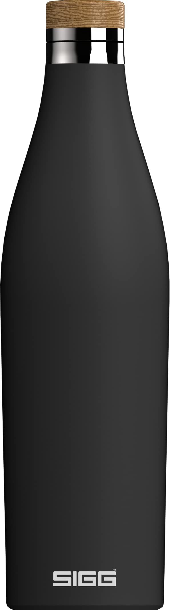 SIGG - Insulated Water Bottle - Meridian - Leakproof - Extra Slim - BPA Free - Plastic Free - Double Walled 18/8 Stainless Steel - Bamboo Screw Top - Black - 0.5 L
