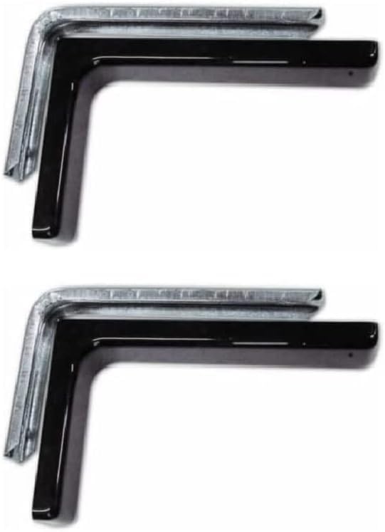 Pair of Coated Metal Shelf Brackets - Corner Brackets Wall Shelves - L-Shelf Support - Including Fixing Screws and Colored PVC Cover (12 cm, Black)