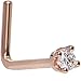 Body Candy Solid 14k Rose Gold 2mm Cubic Zirconia L Shaped Nose Stud Ring 20 Gauge 1/4