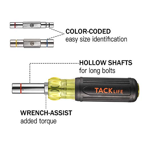 TACKLIFE Nut Driver Set, 7in1 Heavy Duty HVAC Multi Tool, Color Band