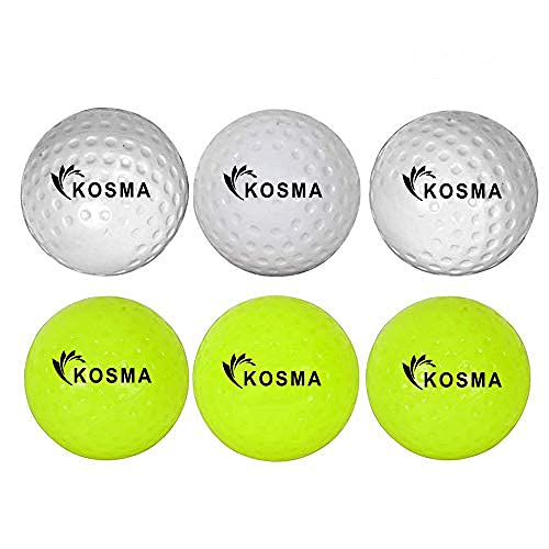 Kosma Pack of 6pc Dimple Hockey Ball | PVC Practice Training Balls | Perfect for Practicing your Game on the Training Field | Outdoor Sports – (3Pc each Yellow, White)