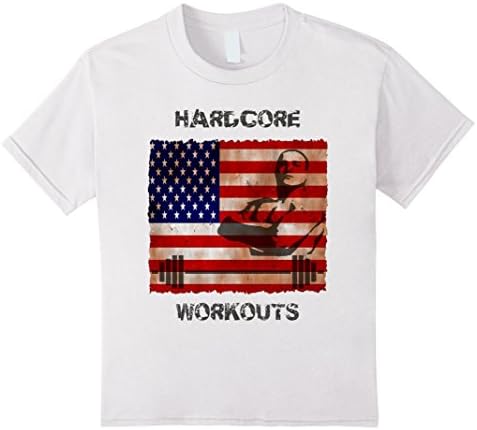 Kids American Flag Hardcore Workout Bodybuilding T-Shirt USA 6 White