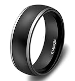 8mm Titanium Rings for Men Women Black Dome Two Tone Polish Wedding Band