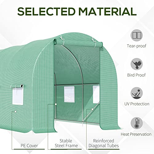 12x8 FT Hoop Greenhouse With Windows - Walk-in Tunnel, Galvanized Steel Frame, PE Cover, Waterproof For Gardening