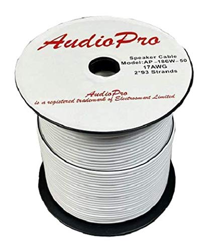 AudioPro Loud Speaker Cable – 2 x 17AWG / 2x 93 Multi-Strand –for Home Audio Hi-Fi Surround Sound etc – White - 50m – Supplied on a handy reel (50m, White)