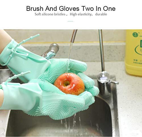 Dishwashing Gloves with Non-Slip Strap,Epartswide Magic Silicone Dishwashing Scrubber,1 Pair Versatile Reusable Silicone Gloves for Kitchen Cleaning/Pet Care/Washing The Car/Bathroom Bathing (Cyan)