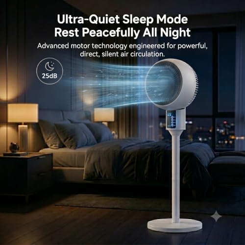 Pedestal Air Circulator Fan with Remote Control, Smart 3D Oscillation Cooling Fan for Bedroom Home Office, 3 Speeds, 7.5H Timer, 46 to 92cm 3-Way Adjustable Height Table Standing Fan, White
