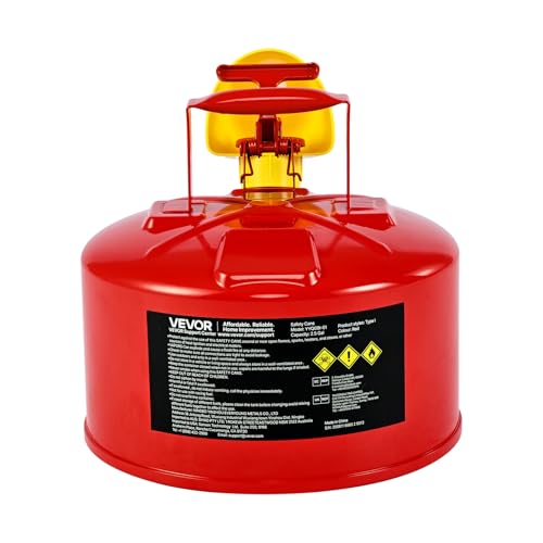 VEVOR SAFETY METAL CONTAINER, 2.5 GALLON TYPE I RED METAL CONTAINER FOR LIQUID MATERIAL WITH STAINLESS STEEL FLAME ARRESTER, SELF-CLOSING LID & PE FUNNEL, CARBON STEEL FLAMMABLE SAVING WITH HANDLE