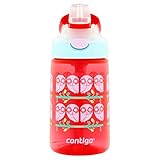 Contigo AUTOSPOUT Straw Gizmo Flip Kids Water Bottle, 14 oz, Ruby with Owls