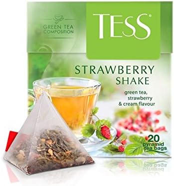 Tess Green Tea STRAWBERRY SHAKE 20 Pyramyd Tea Bags [Imported from Russia]