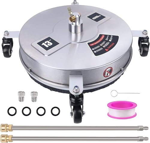 HoldOneLight Limpiador de Superficies 33cm con 4 Ruedas, Acero Inoxidable y Conector rápido 1/4", Accesorio hidrolimpiadora con Varillas y boquillas Repuesto, hasta 4000 PSI