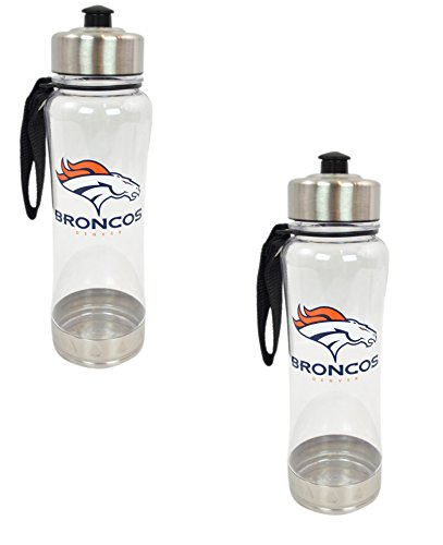 Duck House Official National Football League Fan Shop Authentic 2-Pack NFL Clear Clip-On 16oz Water Bottle Bundle (Denver Broncos)