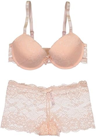 Extreme Look Lace Bra Set With Boy Leg Panty Thong (38C/L, Pink)
