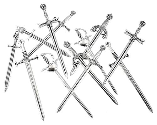 Kinteshun Assorted Rapier Swords Fencing Bookmark Charm Pendant for DIY Jewelry Making Accessaries(12pcs,Antique Silver)