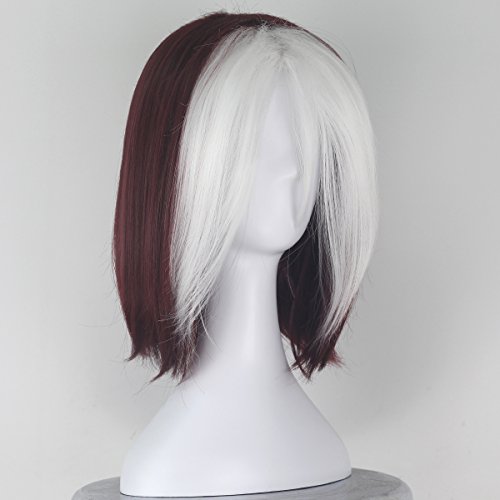 Women Short Wavy Burgundy Brown and White Strands Hair Cosplay Costume Wig C350 - Image 3