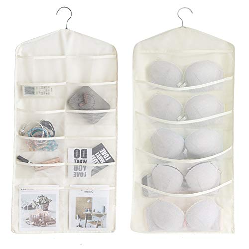 ALYER Dual-Sided Hanging Mesh Pockets, Large Bra Stocking Clothes Socks Organizer(Beige)