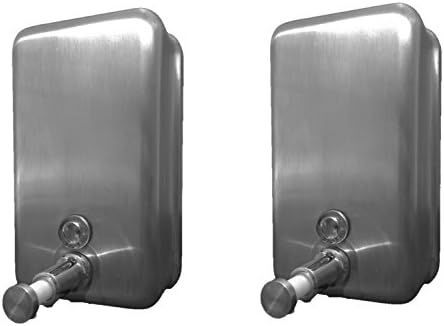 Katrin Systems Stainless Steel Manual Liquid Soap Shampoo Dispenser, 32oz Capacity {Wall Mountable Bracket} (2 Dispensers)