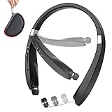 Beartwo Foldable Bluetooth Headset, Neckband Sports Wireless Headset with Retractable Earbuds, Noise-Canceling Sweat-proof Stereo Bluetooth Headphoness with Mic for Bluetooth Enabled Devices (Black)