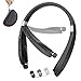 Beartwo Foldable Bluetooth Headset, Neckband Sports Wireless Headset with Retractable Earbuds, Noise-Canceling Sweat-proof Stereo Bluetooth Headphoness with Mic for Bluetooth Enabled Devices (Black)