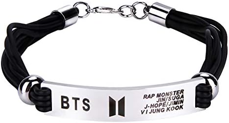 Skisneostype Kpop BTS Bangtan Boys Love Yourself Stainless Steel Leather Chain Bracelet BTS Wristband Wristlet Best Gift for Army