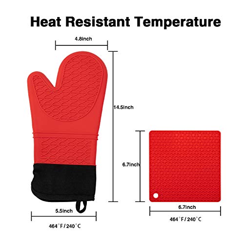Elegant Life Silicone Oven Mitts, Oven Mitts and Potholders(4-Piece Sets),Kitchen Counter Safe Trivet Mats,Advanced Heat Resistant Oven Mitt, Non-Slip Textured Grip Pot Holders