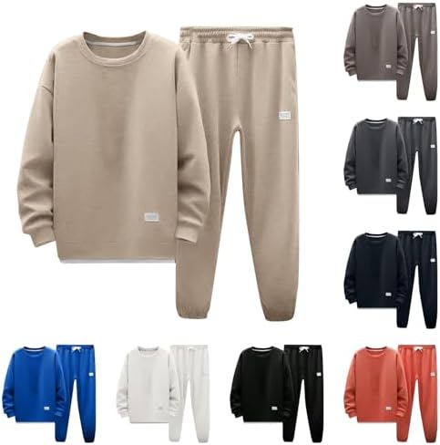 Mens Tracksuit Full Set 2 Piece Sets Long Sleeve Crewneck Tops Bottoms Solid Color Sweat Suit Jogging Gym Tracksuit