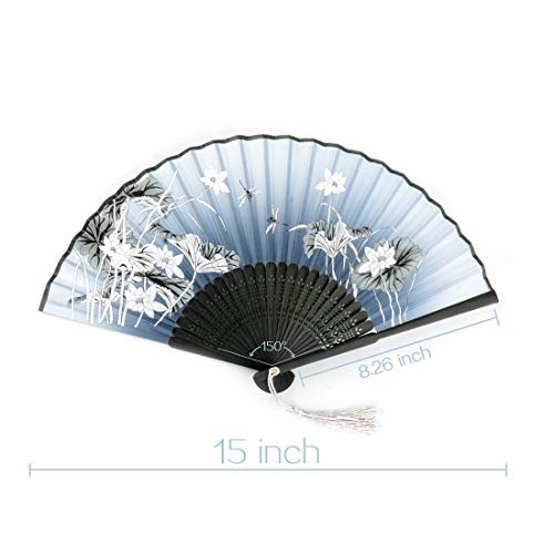 Umikk Hand Held Folding Fan, 2 Pack Craft Silk Fan with Bamboo Frame and Elegant Tassel - Thumbnail 4